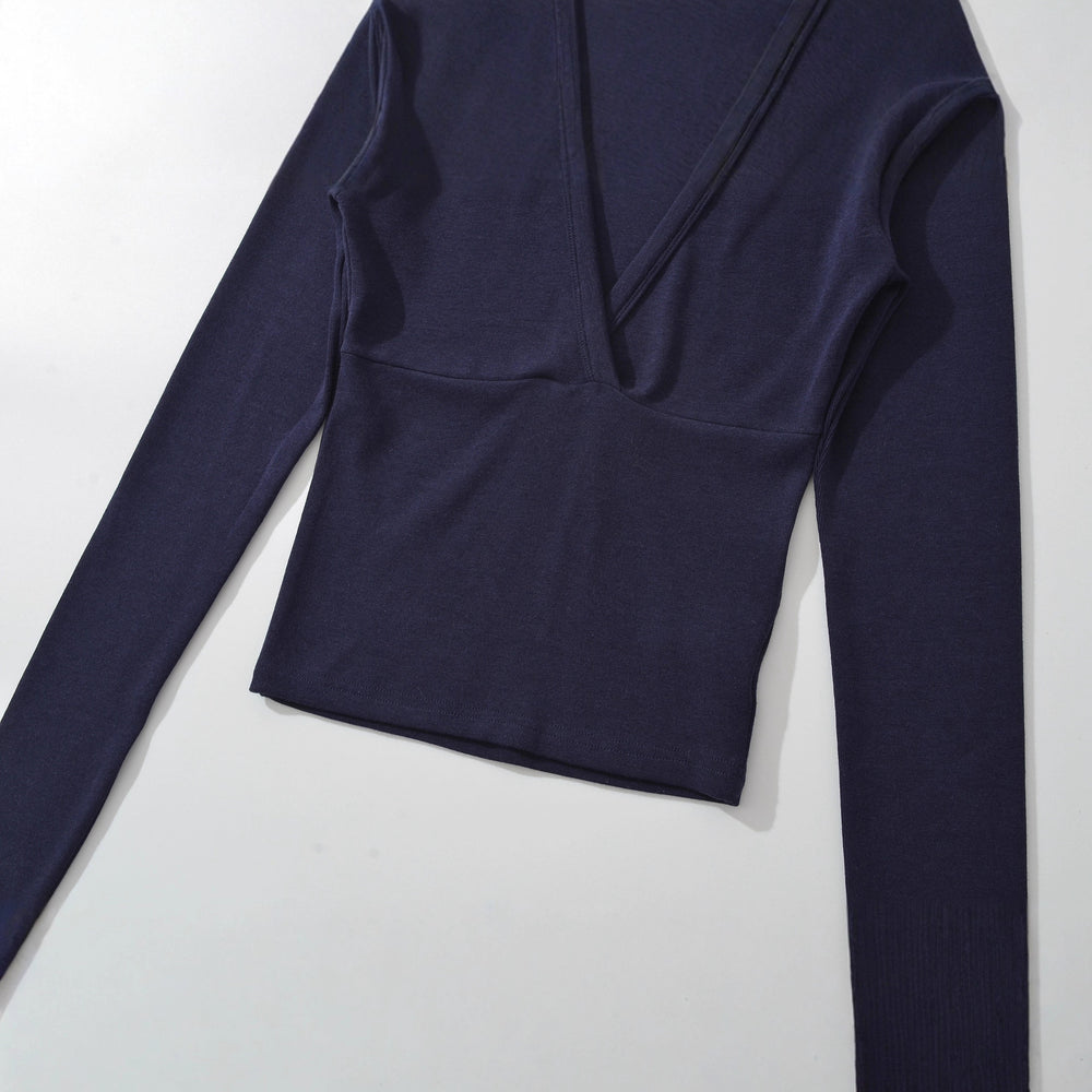 Damen langärmliges Oberteil mit V-Ausschnitt und tailliertem Schnitt Fudus