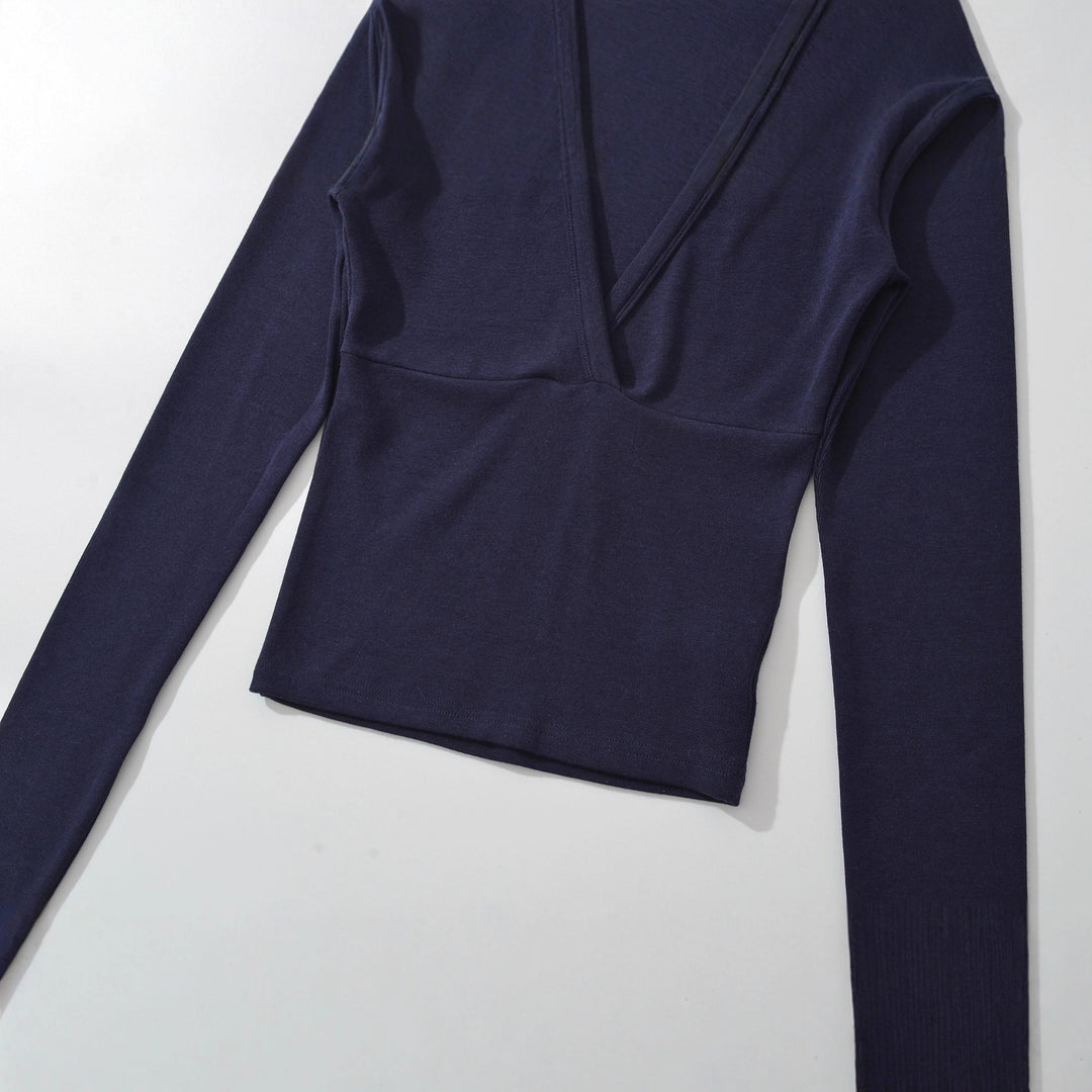 Damen langärmliges Oberteil mit V-Ausschnitt und tailliertem Schnitt Fudus