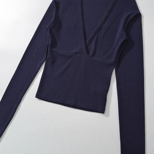 Damen langärmliges Oberteil mit V-Ausschnitt und tailliertem Schnitt Fudus