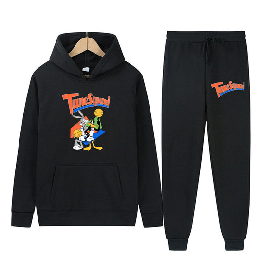 Damen Hoodie- und Jogginghose-Set mit energischem Cartoon-Motiv Fudus