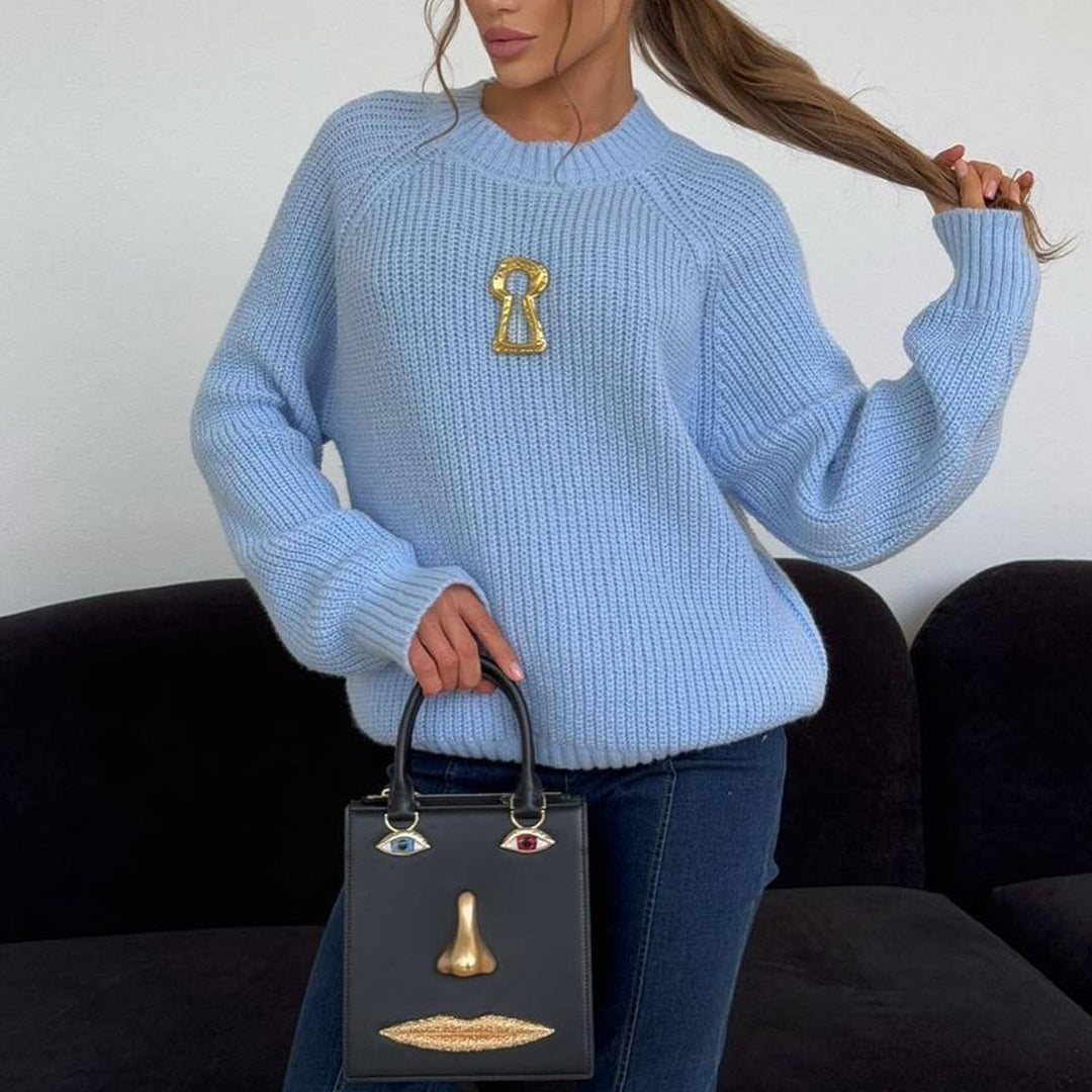 Damen Grobstrickpullover mit lässigem Schnitt und Raglanärmeln Fudus