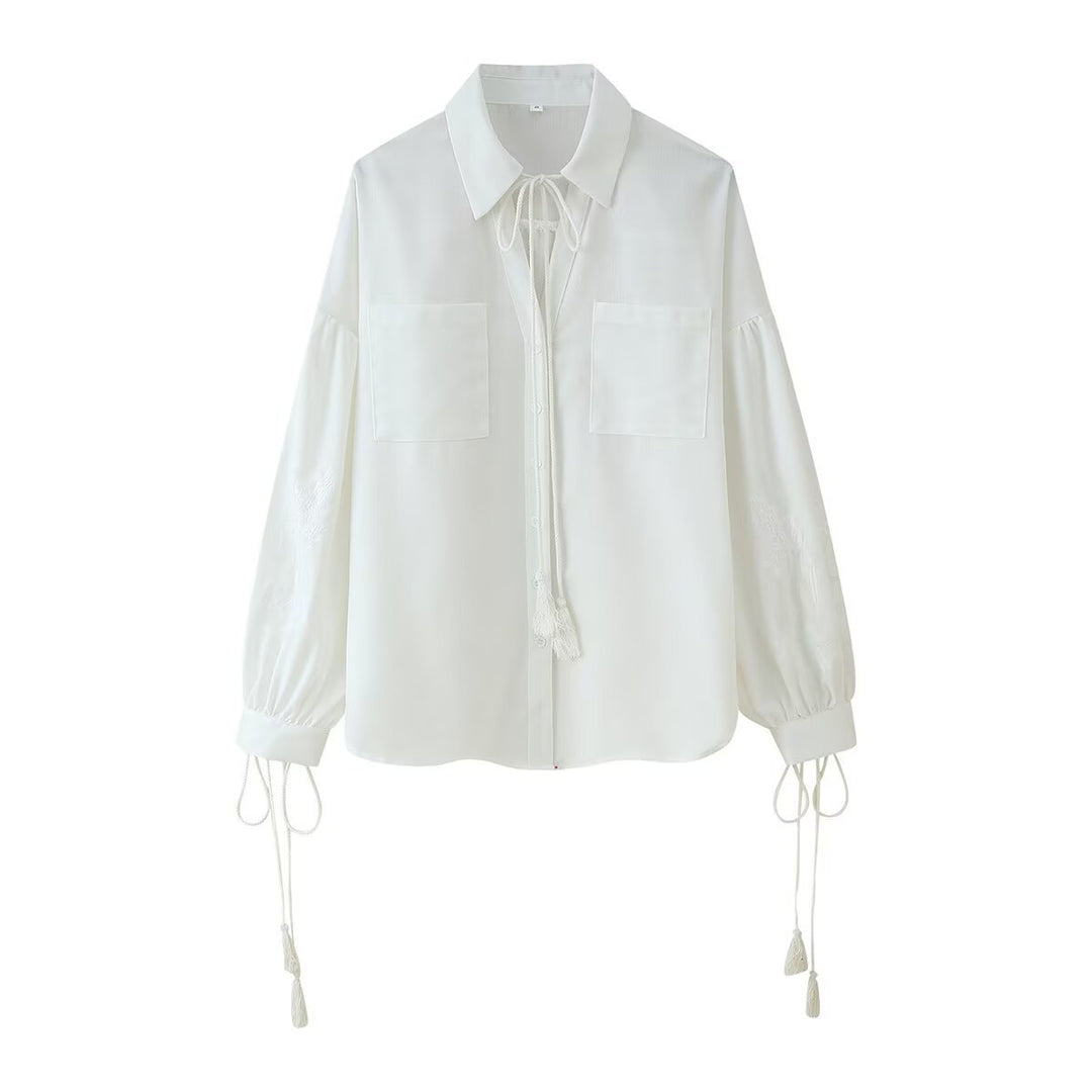 Damen komfortable Palazzo-Hose mit elastischem Bund und dezenter Stickerei Fudus