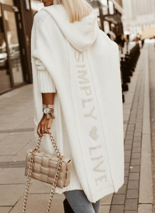 Damen Kapuzenumhang mit modernem Strickdesign und praktischen Seitentaschen Fudus