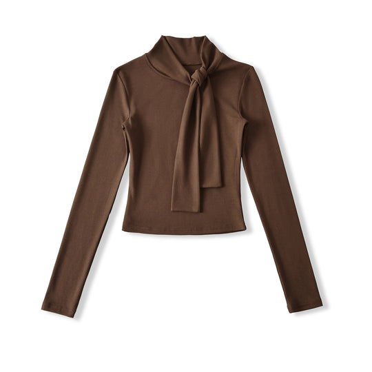 Damen Langarmshirt mit schickem Schlupfkragen und femininer Schleifenoptik Fudus