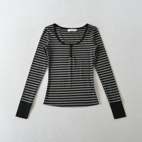 Damen langärmliges gestreiftes Oberteil Fudus