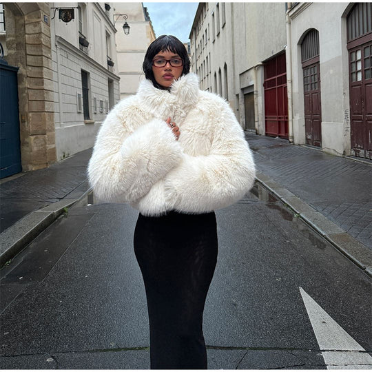 Damen Kuschelige Kurzjacke mit weichem Kunstfell Fudus