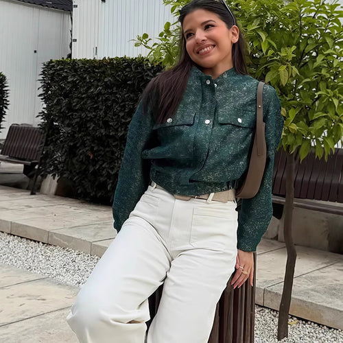 Damen Lässige Oversized-Jacke mit Knopfverschluss Fudus