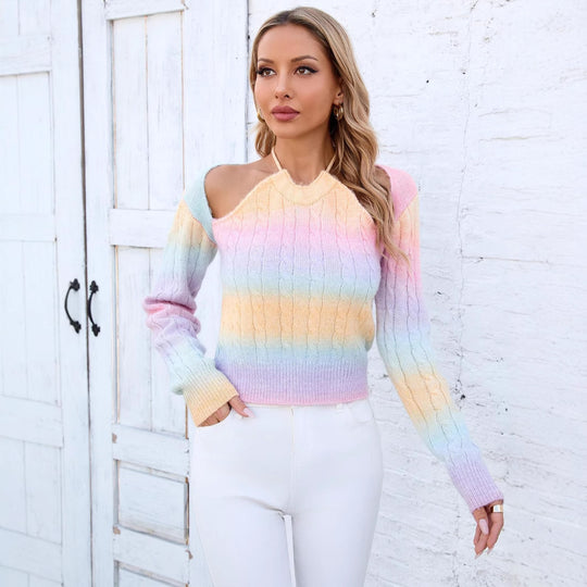 Damen Kuscheliger Pullover mit Schulterauschnitten und Zopfmuster Fudus