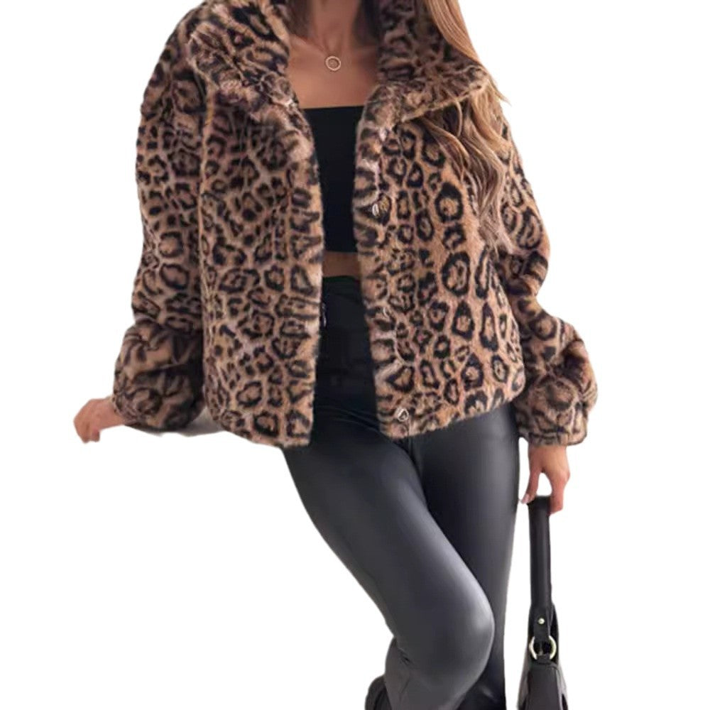 Damen Kunstfelljacke im modischen Leopardenmuster Fudus