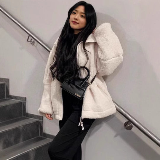 Damen kuschelige Fleecejacke mit großen Taschen Fudus