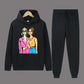 Damen Hoodieset mit künstlerischem Print und bequemen Jogginghose Fudus