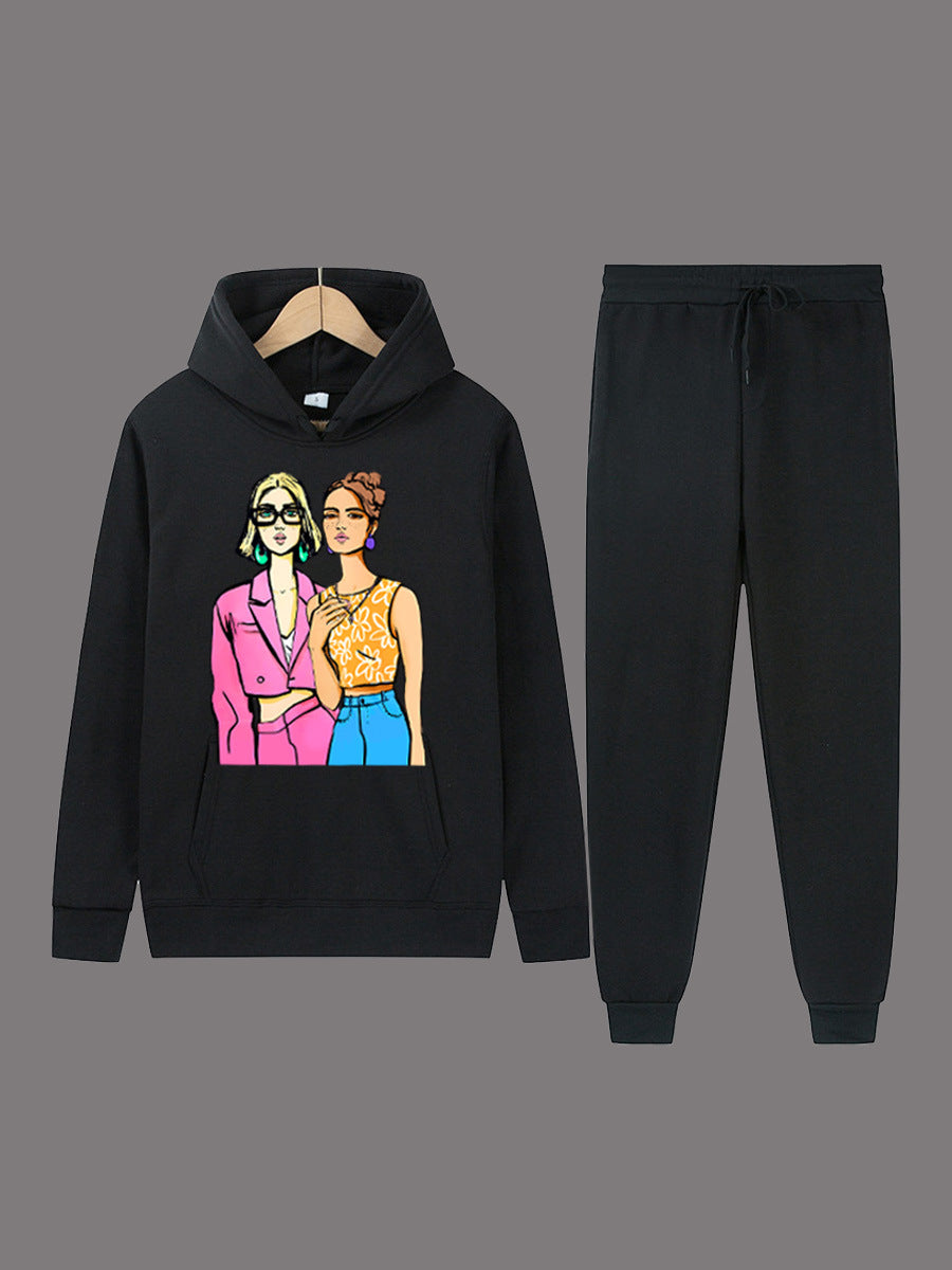 Damen Hoodieset mit künstlerischem Print und bequemen Jogginghose Fudus