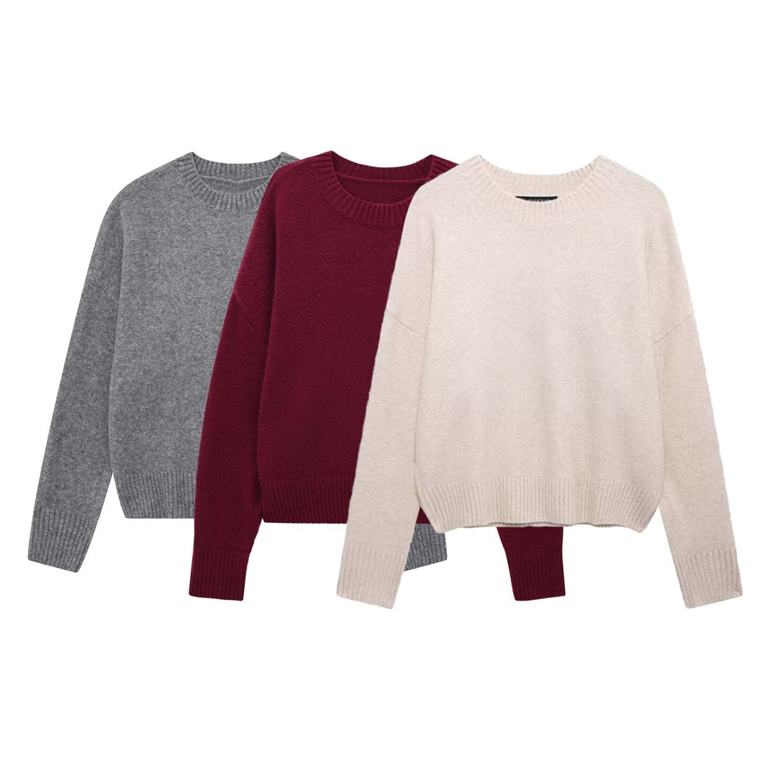 Damen hochwertiger Wollpullover mit klassischem Rundhalsausschnitt Fudus