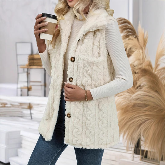Damen kuschelige Weste aus weichem Teddy-Fleece Fudus