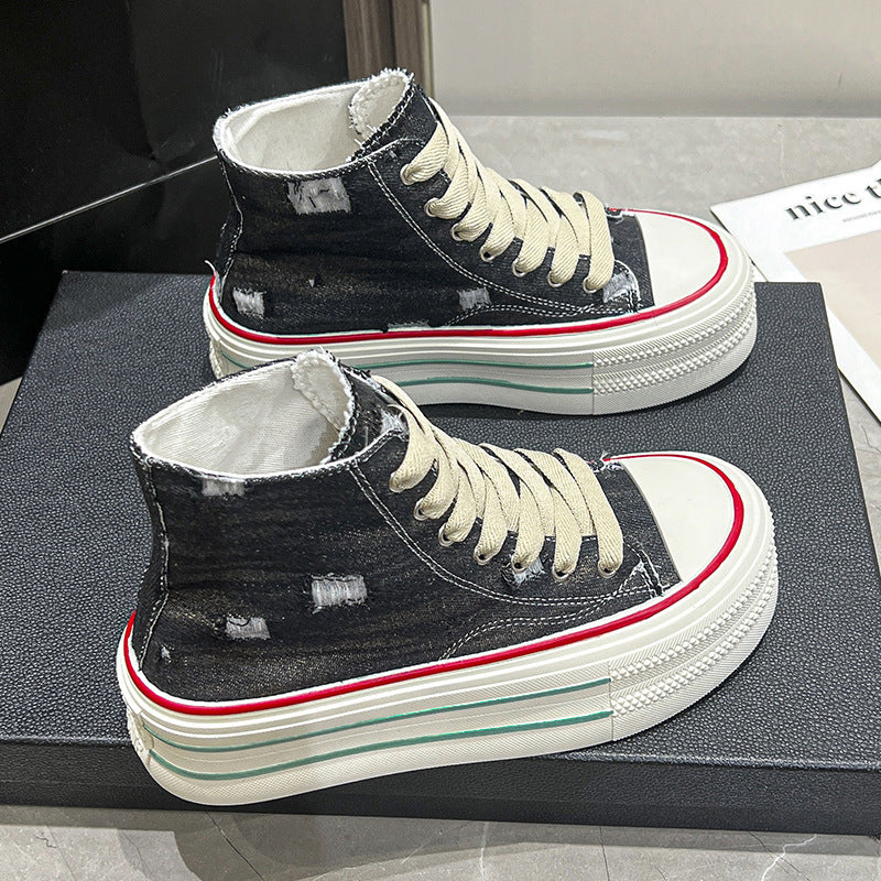 Damen high-top Baumwoll-Sneaker mit modischem Plateau Fudus