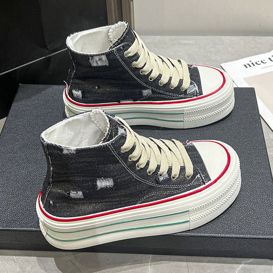 Damen high-top Baumwoll-Sneaker mit modischem Plateau Fudus
