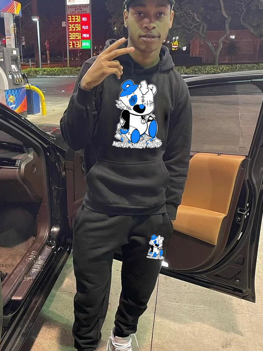 Damen Kapuzenpullover und Jogginghose Set mit kreativem Bärenmotiv Fudus