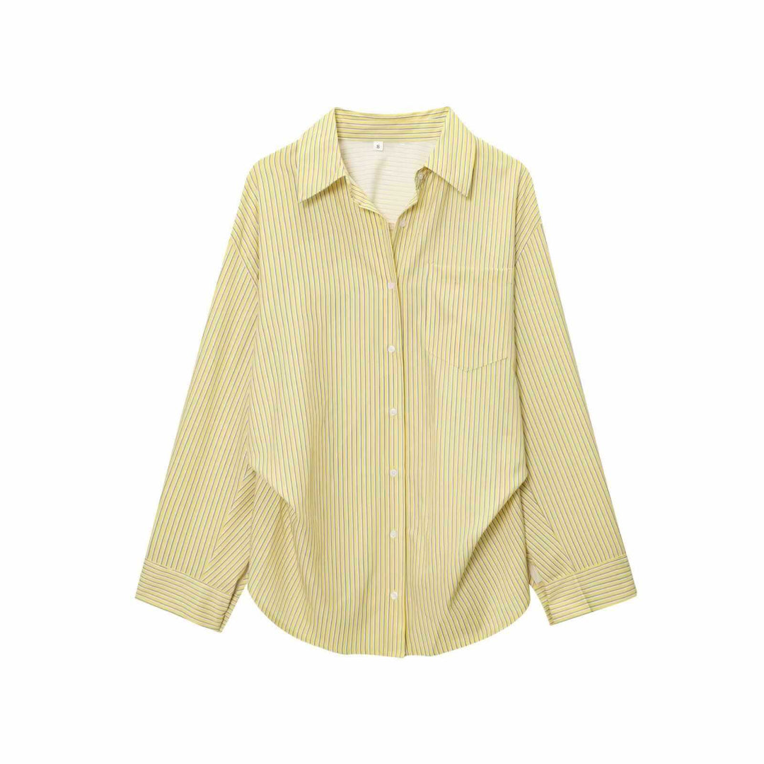 Damen lässige Bluse mit Streifenmuster und umschlagbaren Ärmeln Fudus