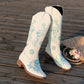 Damen Cowboy-Stiefel mit handgefertigten floralen Details und bequemem Blockabsatz Fudus