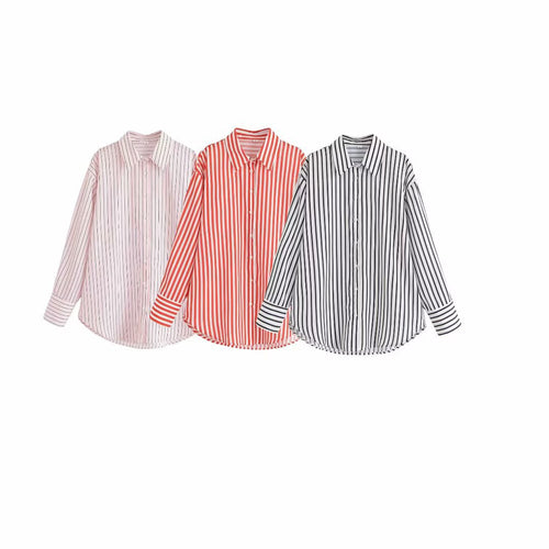 Damen langärmlige Hemdbluse mit eleganten Streifen Fudus