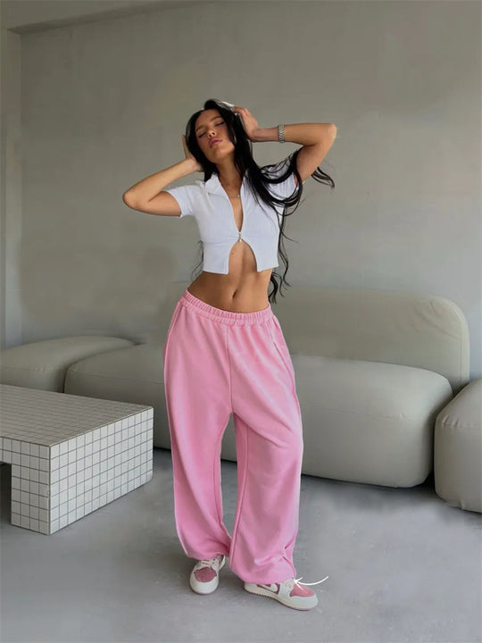 Damen lässige Freizeithosen mit weitem Schnitt und elastischem Bund Fudus