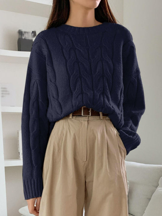 Damen Grobstrickpullover mit Zopfmuster Fudus