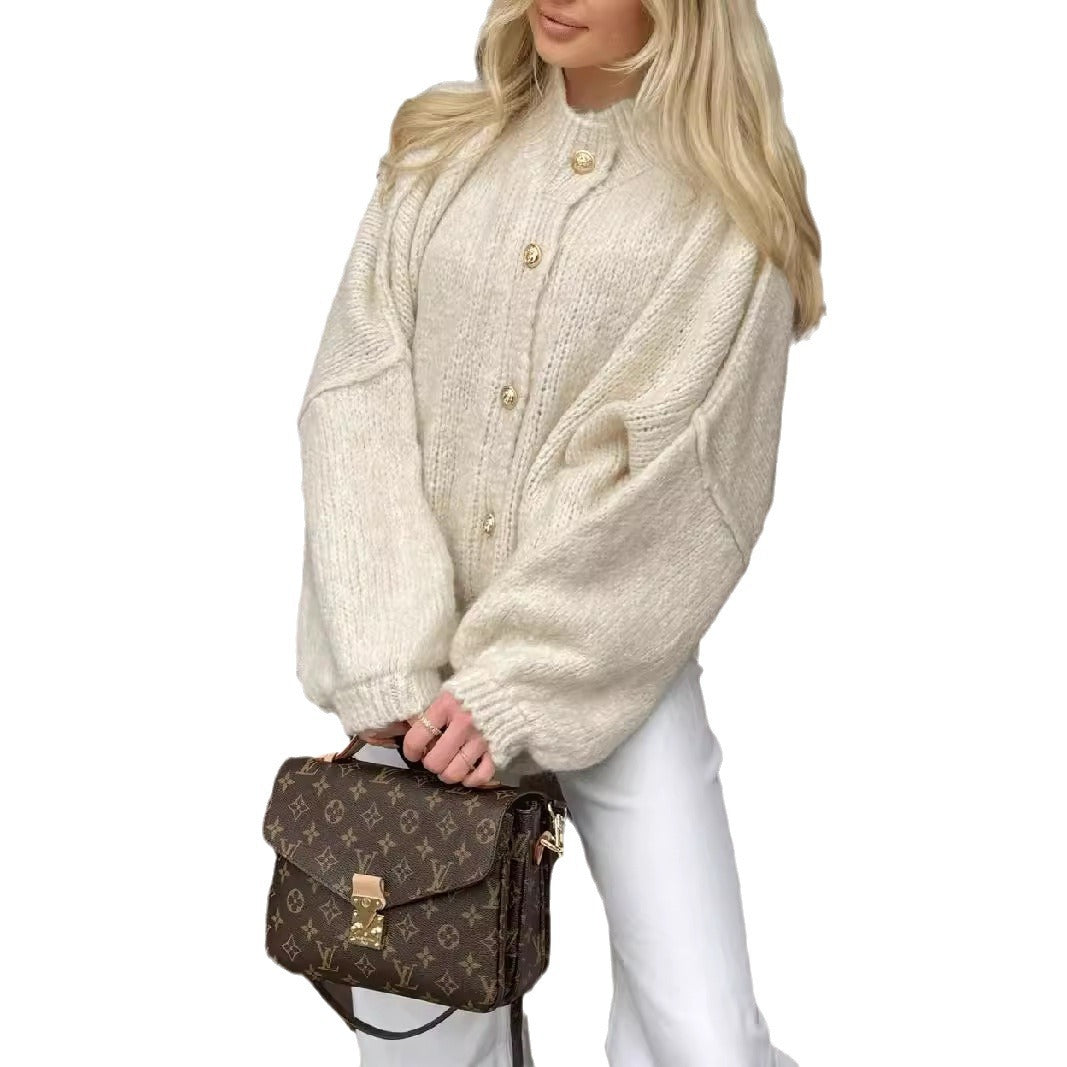 Damen Grobstrickpullover mit voluminösen Ärmeln und komfortablem Schnitt Fudus