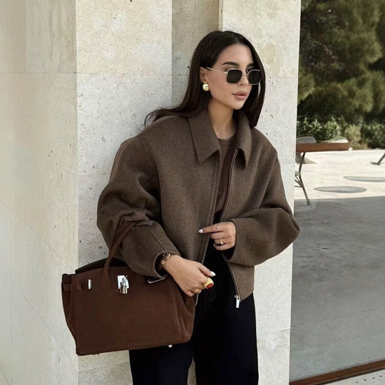 Damen lässige Oversized-Jacke mit praktischen Eingrifftaschen Fudus