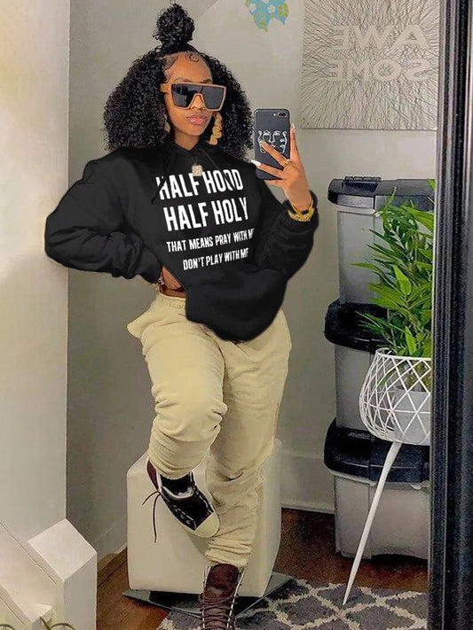 Damen Hoodie und Jogginghose Set mit kraftvollem Aufdruck Fudus