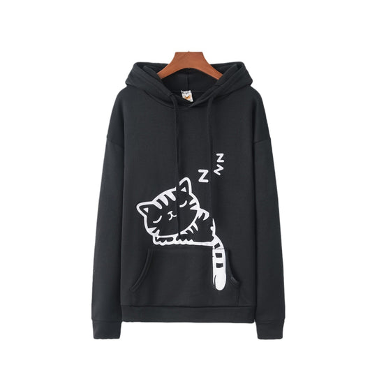 Damen Kapuzenpullover mit niedlichem Katzenmotiv Fudus