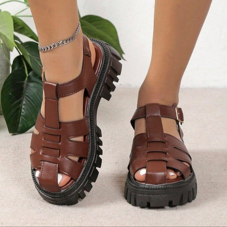 Damen Plateau Sandalen Profilsohle Modisches Riemendesign