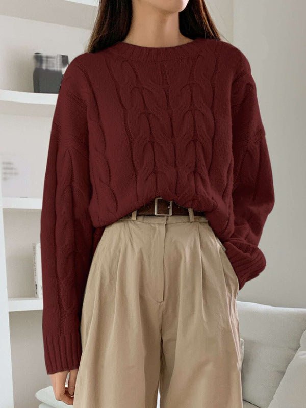 Damen Grobstrickpullover mit Zopfmuster Fudus