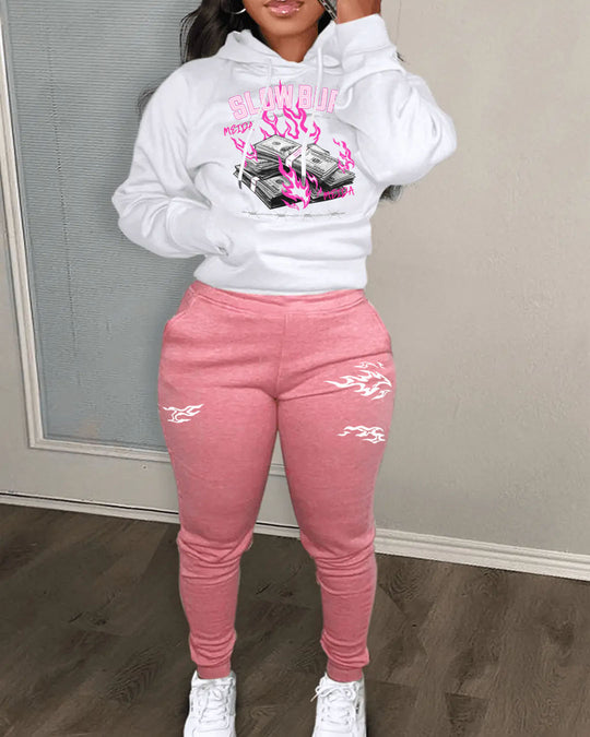 Damen Hoodie- und Jogginghose-Set mit kreativem Design Fudus