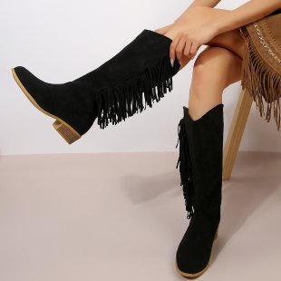Damen Stiefel Fransen Wildleder Bequem Rutschfest Flexibel