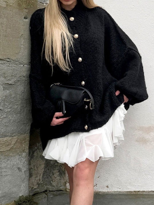 Damen Grobstrickpullover mit voluminösen Ärmeln und komfortablem Schnitt Fudus