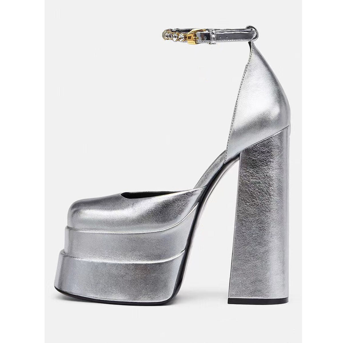 Absätze Damen Plateau Knöchelriemen Metallisch