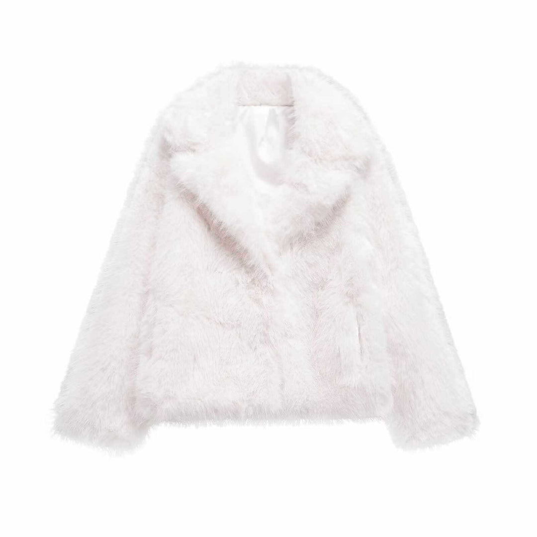 Damen Kuschelige Kunstfelljacke mit breitem Kragen Fudus