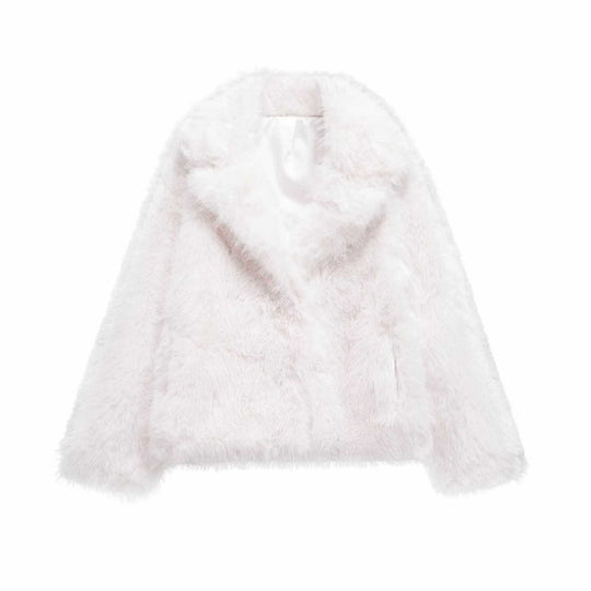 Damen Kuschelige Kunstfelljacke mit breitem Kragen Fudus