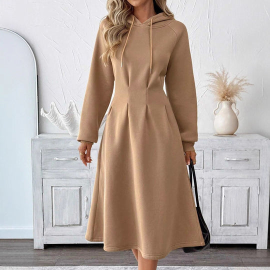 Damen Kapuzenkleid mit eleganter Faltenstruktur und praktischem Taschendesign Fudus