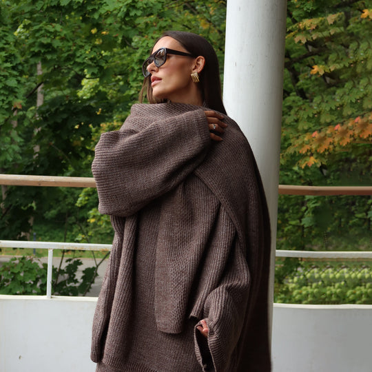 Damen Hochwertiges Strick-Ensemble mit weit geschnittenem Oberteil und lässigen Palazzo-Hosen Fudus