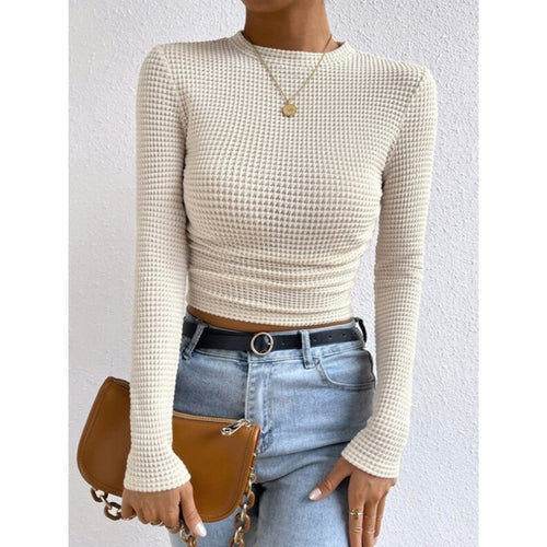 Damen Langarm-Crop-Top aus strukturiertem Jersey Fudus