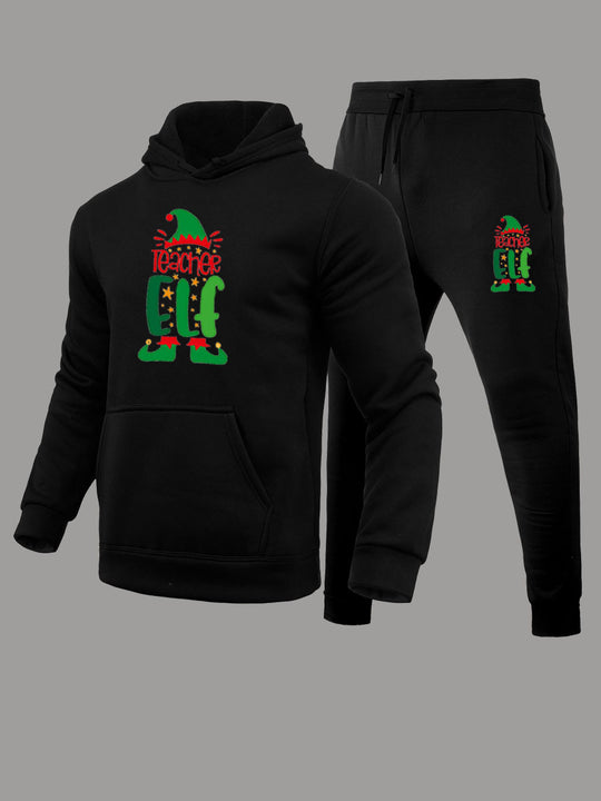 Damen Hoodie und Jogginghose Set mit festlichem Weihnachtsmotiv Fudus