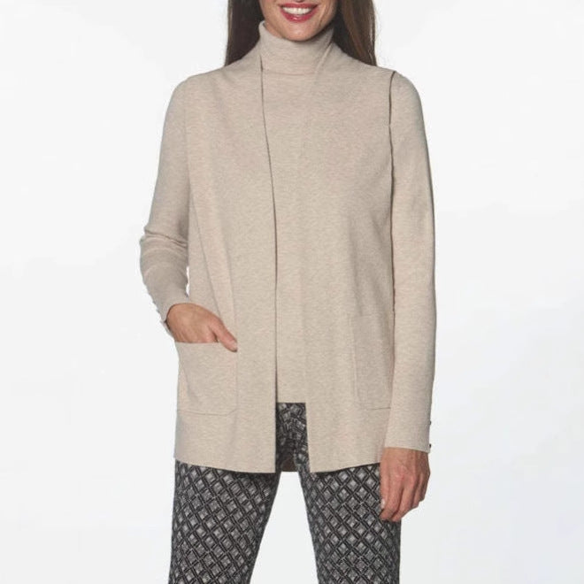 Damen Strickjacke mit hohem Kragen und praktischen Taschen Fudus