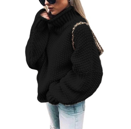 Damen Grobstrickpullover mit hohem Kragen und lockerer Passform Fudus