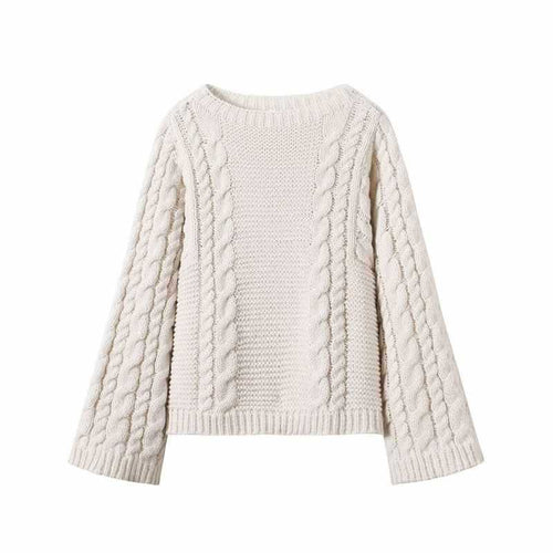 Damen kuscheliger Strickpullover mit Zopfmuster Fudus