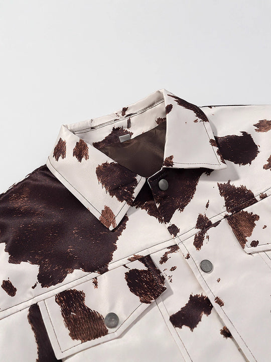Damen lässige Jeansjacke im modernen Cow-Print-Design Fudus