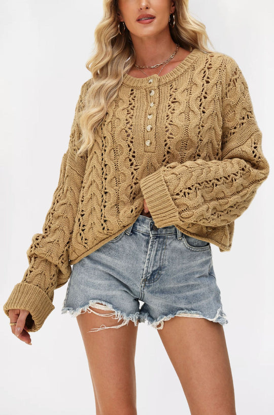 Damen kuscheliger Strickpullover mit strukturiertem Zopfmuster Fudus