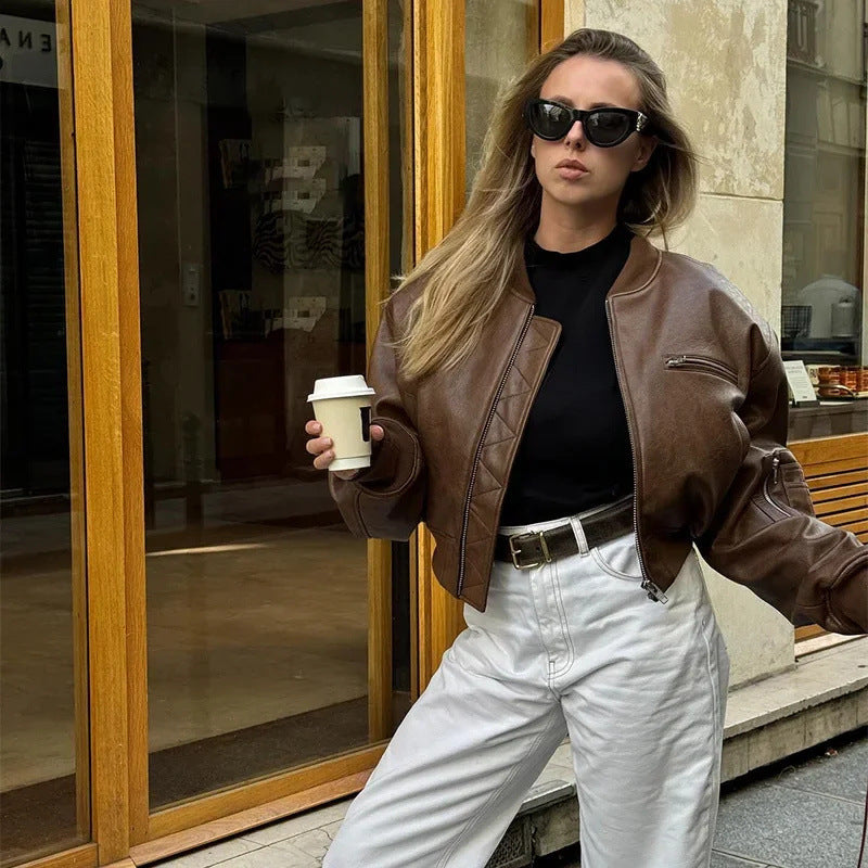 Damen lässige Bomberjacke aus hochwertigem Kunstleder Fudus