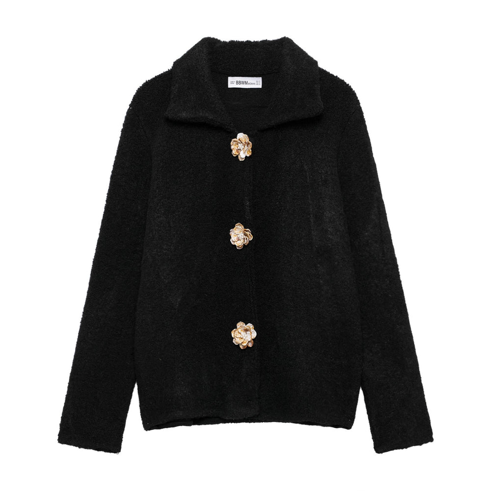 Damen kuschelige Oversized-Jacke mit eleganten Knopfdetails Fudus