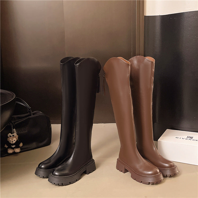 Damen hohe Stiefel mit robustem Absatz und seitlichem Reißverschluss Fudus